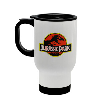 Jurassic park, Κούπα ταξιδιού ανοξείδωτη με καπάκι, διπλού τοιχώματος (θερμό) λευκή 450ml