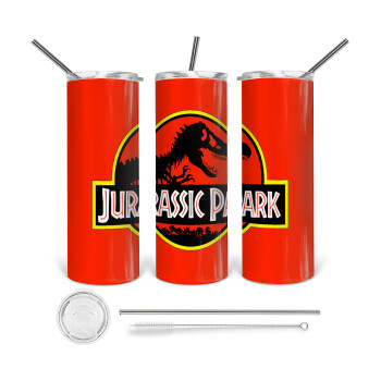 Jurassic park, 360 Eco friendly ποτήρι θερμό (tumbler) από ανοξείδωτο ατσάλι 600ml, με μεταλλικό καλαμάκι & βούρτσα καθαρισμού