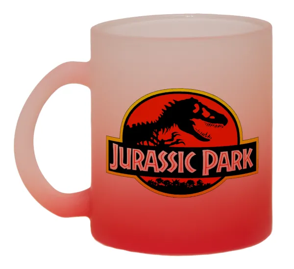 Jurassic park — Κούπα γυάλινη δίχρωμη με βάση το κόκκινο ματ, 330ml