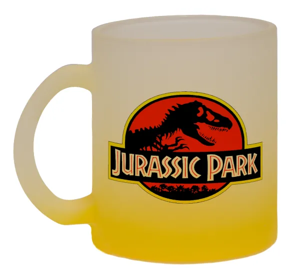 Jurassic park — Two-tone glass mug with matte yellow base, 330ml