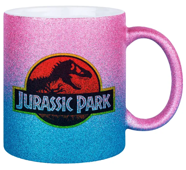 Jurassic park — Gold/blue glitter mug, ceramic, 330ml