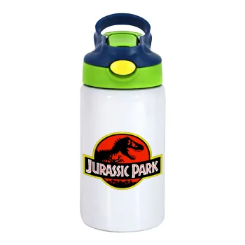 Jurassic park, Παιδικό παγούρι θερμό, ανοξείδωτο, με καλαμάκι ασφαλείας, πράσινο/μπλε (350ml)