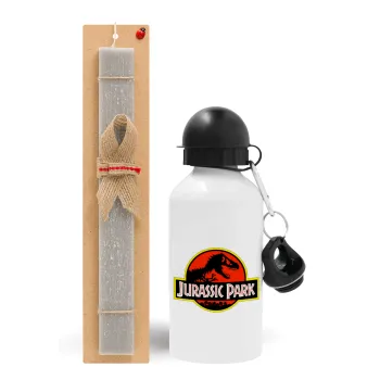 Jurassic park, Easter Set, metallic aluminum water bottle (500ml) & aromatic flat Easter candle (30cm) (GRAY)