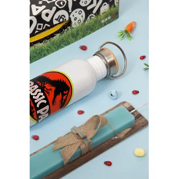 Jurassic park, Πασχαλινή Λαμπάδα με παγούρι μεταλλικό (620ml, stainless steel) & κερί αρωματικό πλακέ (30cm) (ΤΙΡΚΟΥΑΖ)