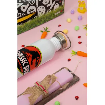 Jurassic park, Πασχαλινή Λαμπάδα με παγούρι μεταλλικό (620ml, stainless steel) & κερί αρωματικό πλακέ (30cm) (ΡΟΖ)