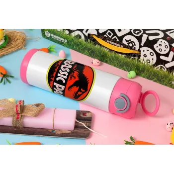 Jurassic park, Easter candle, Childrens hot water bottle, stainless steel, with safety straw, PINK (500ml)