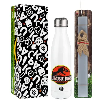 Jurassic park, Easter candle, metallic white thermos bottle (500ml) & aromatic flat candle (30cm) (GRAY)
