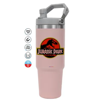 Jurassic park, Pink color, 890ml (30oz) stainless Steel Tumbler with Handle