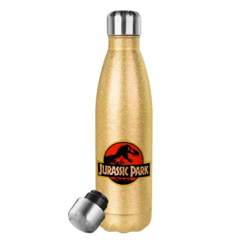 Jurassic park, Glitter gold stainless steel thermos bottle, double-walled, 500ml