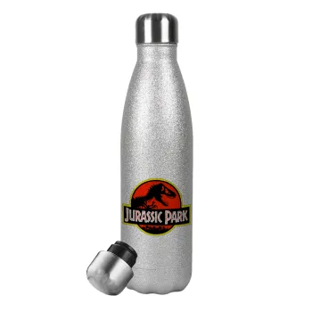 Jurassic park, Metallic Glitter Silver Thermos Flask (Stainless steel), double-walled, 500ml