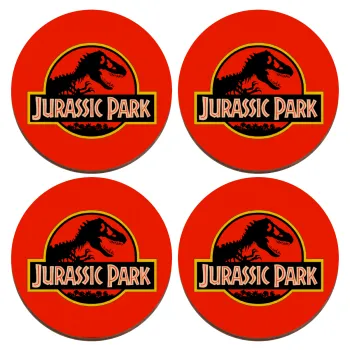 Jurassic park, ΣΕΤ x4 Σουβέρ ξύλινα στρογγυλά plywood (9cm)