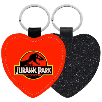 Jurassic park, Μπρελόκ PU δερμάτινο glitter καρδιά ΜΑΥΡΟ
