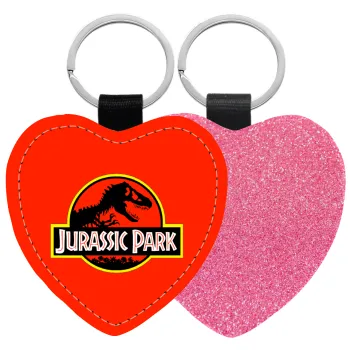 Jurassic park, Μπρελόκ PU δερμάτινο glitter καρδιά ΡΟΖ