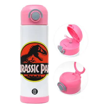 Jurassic park, Παιδικό παγούρι θερμό, ανοξείδωτο, με καλαμάκι ασφαλείας, ΡΟΖ (500ml)