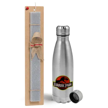 Jurassic park, Easter Set, metallic Inox water bottle (750ml) & aromatic flat Easter candle (30cm) (GRAY)