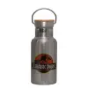 Stainless steel metallic thermos flask, silver with a bamboo lid, double-walled, 350ml.