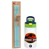 Easter Set, Children's thermal stainless steel bottle with safety straw, green/blue (350ml) & aromatic flat Easter candle (30cm) (TURQUOISE)