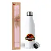 Easter Set, metallic stainless steel water bottle (750ml) & scented flat Easter candle (30cm) (PINK)