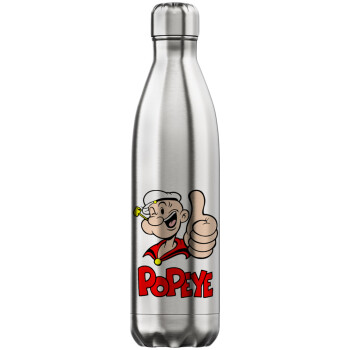 Popeye the sailor man, Μεταλλικό παγούρι θερμός Inox (Stainless steel), διπλού τοιχώματος, 750ml