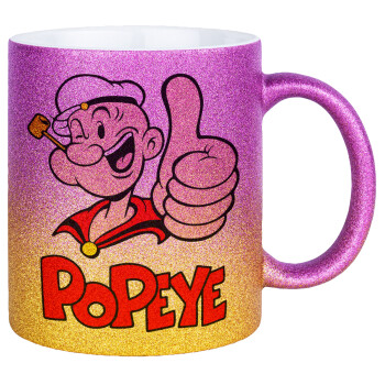Popeye the sailor man, Κούπα Χρυσή/Ροζ Glitter, κεραμική, 330ml