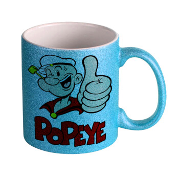 Popeye the sailor man, Κούπα Σιέλ Glitter που γυαλίζει, κεραμική, 330ml