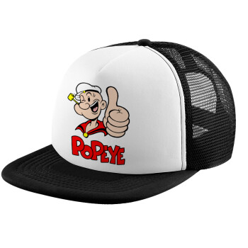 Popeye the sailor man, Καπέλο ενηλίκων Jockey με Δίχτυ Black/White (snapback, trucker, unisex)