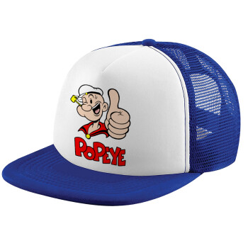 Popeye the sailor man, Καπέλο παιδικό Soft Trucker με Δίχτυ ΜΠΛΕ/ΛΕΥΚΟ (POLYESTER, ΠΑΙΔΙΚΟ, ONE SIZE)