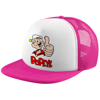 Popeye the sailor man, Καπέλο Ενηλίκων Soft Trucker με Δίχτυ Pink/White (POLYESTER, ΕΝΗΛΙΚΩΝ, UNISEX, ONE SIZE)