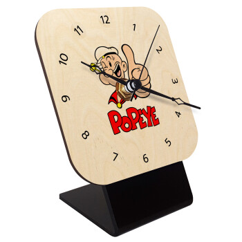 Popeye the sailor man, Quartz Table clock in natural wood (10cm)