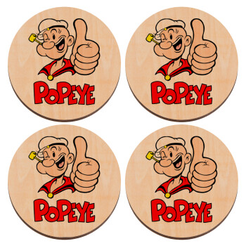 Popeye the sailor man, ΣΕΤ x4 Σουβέρ ξύλινα στρογγυλά plywood (9cm)