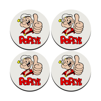 Popeye the sailor man, SET of 4 round wooden coasters (9cm)