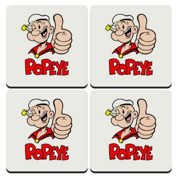 Popeye the sailor man, ΣΕΤ 4 Σουβέρ ξύλινα τετράγωνα (9cm)