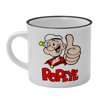 Popeye the sailor man, Κούπα κεραμική vintage Λευκή/Μαύρη 230ml