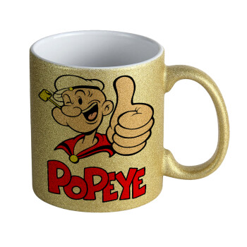 Popeye the sailor man, Κούπα Χρυσή Glitter που γυαλίζει, κεραμική, 330ml