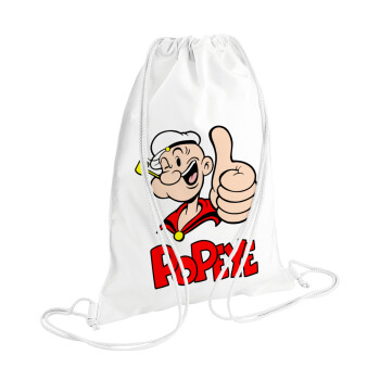 Popeye the sailor man, Τσάντα πλάτης πουγκί GYMBAG λευκή (28x40cm)