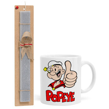 Popeye the sailor man, Πασχαλινό Σετ, Κούπα κεραμική (330ml) & πασχαλινή λαμπάδα αρωματική πλακέ (30cm) (ΓΚΡΙ)