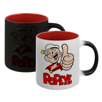 Popeye the sailor man, Κούπα Μαγική εσωτερικό κόκκινο, κεραμική, 330ml που αλλάζει χρώμα με το ζεστό ρόφημα (1 τεμάχιο)