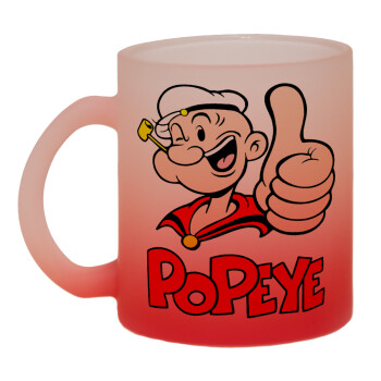 Popeye the sailor man, Κούπα γυάλινη δίχρωμη με βάση το κόκκινο ματ, 330ml