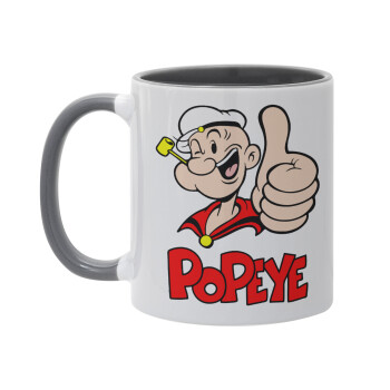 Popeye the sailor man, Κούπα χρωματιστή γκρι, κεραμική, 330ml