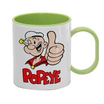 Popeye the sailor man, Κούπα (πλαστική) (BPA-FREE) Polymer Πράσινη για παιδιά, 330ml