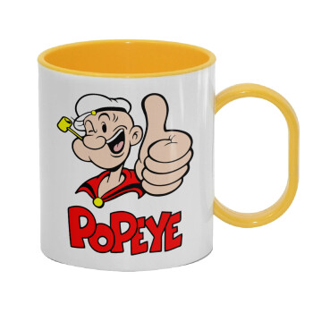 Popeye the sailor man, Κούπα (πλαστική) (BPA-FREE) Polymer Κίτρινη για παιδιά, 330ml