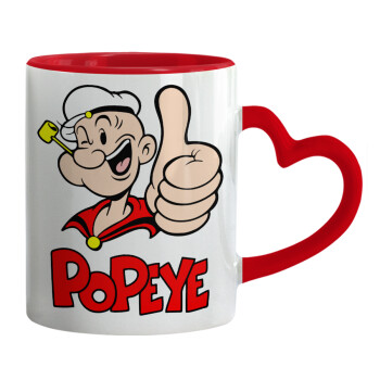 Popeye the sailor man, Κούπα καρδιά χερούλι κόκκινη, κεραμική, 330ml
