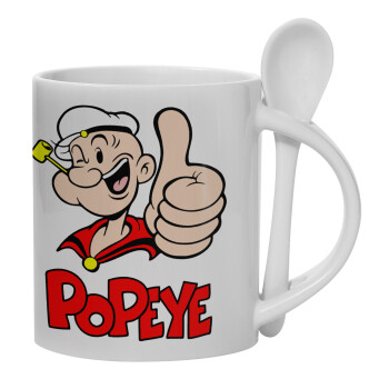 Popeye the sailor man, Ceramic coffee mug with Spoon, 330ml (1pcs)