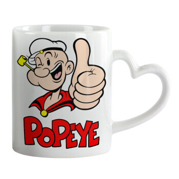 Popeye the sailor man, Κούπα καρδιά χερούλι λευκή, κεραμική, 330ml