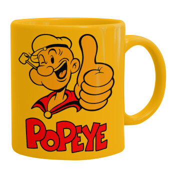 Popeye the sailor man, Ceramic coffee mug yellow, 330ml (1pcs)