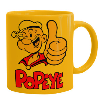 Popeye the sailor man, Κούπα, κεραμική κίτρινη, 330ml