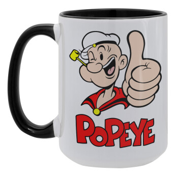 Popeye the sailor man, Κούπα Mega 15oz, κεραμική Μαύρη, 450ml