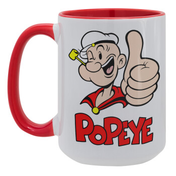 Popeye the sailor man, Κούπα Mega 15oz, κεραμική Κόκκινη, 450ml