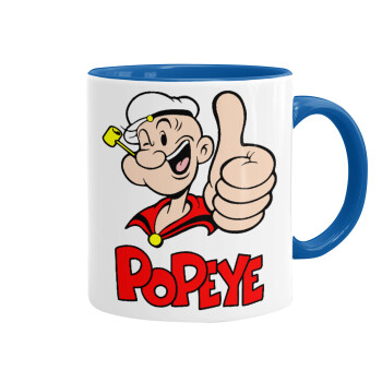 Popeye the sailor man, Κούπα χρωματιστή μπλε, κεραμική, 330ml