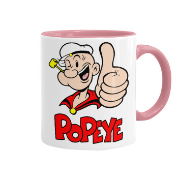 Popeye the sailor man, Κούπα χρωματιστή ροζ, κεραμική, 330ml
